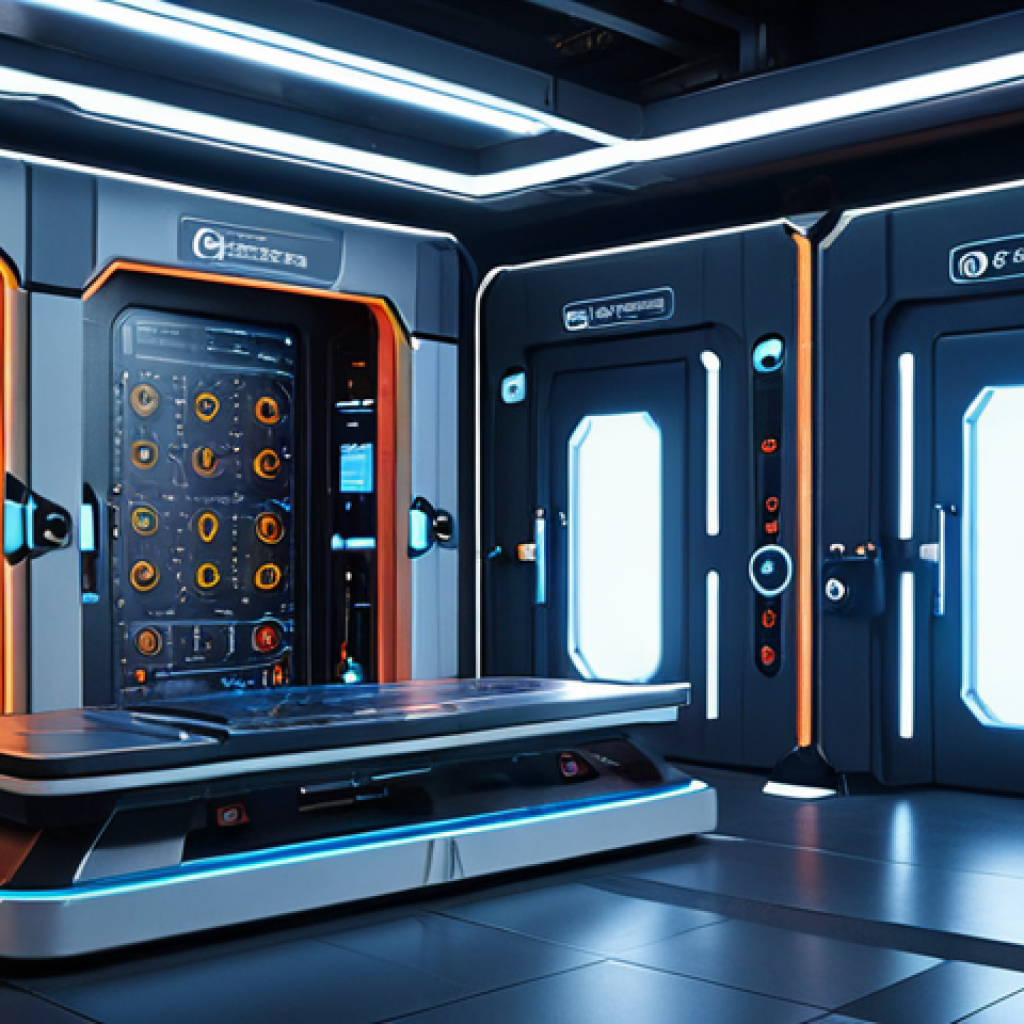 **Quantum Key Distribution (QKD) setup:** A futuristic lab environment showcasing the hardware involved in quantum key distribution, emphasizing secure communication.