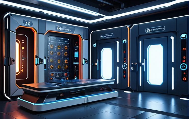 **Quantum Key Distribution (QKD) setup:** A futuristic lab environment showcasing the hardware involved in quantum key distribution, emphasizing secure communication.