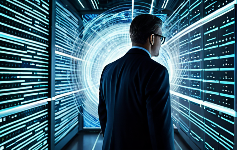 A high-tech, abstract representation of digital data streams, glowing securely within a protected network. In the background, a subtle, swirling quantum energy anomaly, representing a quantum computing threat, appears to challenge the existing security. In the foreground, a professional cybersecurity analyst, fully clothed in a modest business suit, stands observing the data on a large transparent screen, conveying vigilance and the impending shift. The setting is a clean, futuristic data center with soft, diffused lighting. perfect anatomy, correct proportions, natural pose, well-formed hands, proper finger count, natural body proportions, professional photography, cinematic lighting, high quality, safe for work, appropriate content, fully clothed, professional, modest.