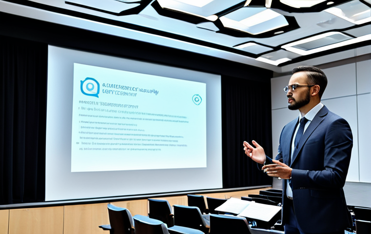 **
"A professional cybersecurity expert, fully clothed in a modest business suit, presenting a lecture on quantum security to an audience in a modern conference hall, appropriate attire, safe for work, perfect anatomy, natural proportions, professional lighting, educational setting, family-friendly"
**