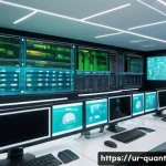 Home 22 양자 보안 기술의 활용 가능성과 한계 - A futuristic digital security control room in a high-tech financial institution in Pakistan, featuri...