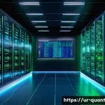 Home 21 양자 보안 기술의 활용 분야 분석 - A modern financial institution’s secure quantum cryptography data center, featuring futuristic quant...
