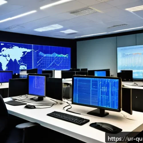 Home 32 양자 보안 기술의 비즈니스 적용 사례 - A high-tech corporate office environment in Karachi, Pakistan, featuring diverse business profession...