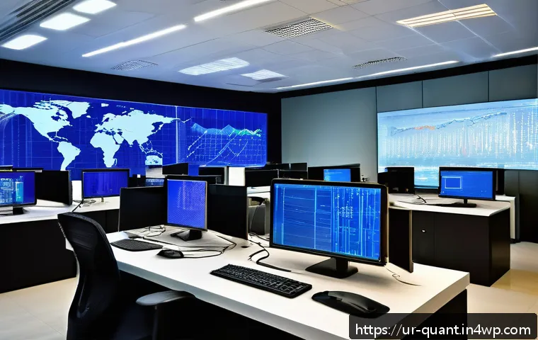 양자 보안 기술의 비즈니스 적용 사례 - A high-tech corporate office environment in Karachi, Pakistan, featuring diverse business profession...