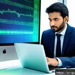 Home 18 양자 보안 기술의 기술적 활용 가능성 - A modern, high-tech digital banking scene set in an urban Pakistani environment, showing a confident...