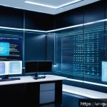 Home 23 양자 보안 기술의 연구 및 개발 동향 - A futuristic quantum cryptography laboratory scene set in a high-tech environment in Karachi, Pakist...